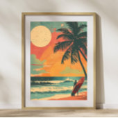 ヴィンテージサーファーin夏サンセットレトロポスター ポスター
