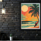 ヴィンテージサーファーin夏サンセットレトロポスター ポスター