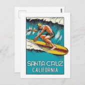 ヴィンテージサーフィンサンタクルーズカリフォルニアトラベル ポストカード (正面/裏面)