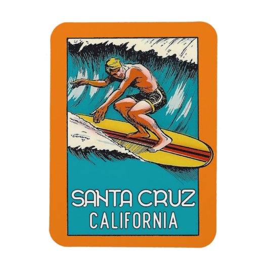 ヴィンテージサーフィンサンタクルーズカリフォルニアトラベル マグネット (縦)