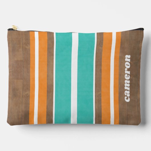 ヴィンテージサーフストライプボードの背景 – 繊細な木材 アクセサリーポーチ (正面)