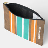 ヴィンテージサーフストライプボードの背景 – 繊細な木材 アクセサリーポーチ (見開き)