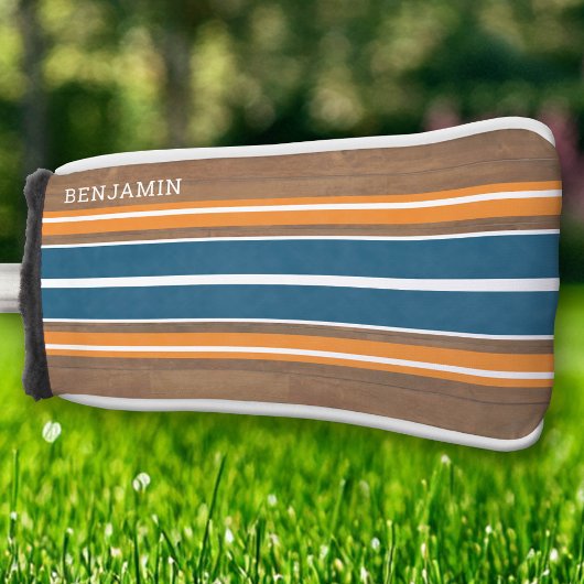 ヴィンテージサーフストライプボードの背景 – 繊細な木材 ゴルフヘッドカバー