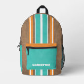 ヴィンテージサーフストライプボードの背景 – 繊細な木材 プリントバックパック (正面)