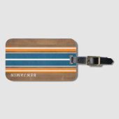 ヴィンテージサーフストライプボードの背景 – 繊細な木材 ラゲッジタグ (正面横)