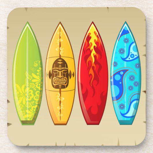 ヴィンテージサーフボードサマー | レトロサーフボードセット コースター (正面)