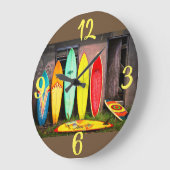 ヴィンテージサーフボードat Surf Shop on a ラージ壁時計 (傾斜)