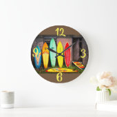 ヴィンテージサーフボードat Surf Shop on a ラージ壁時計 (ホーム)