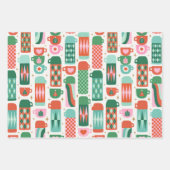 ヴィンテージサーモセスクリスマスレッド、グリーン&ホワイト ラッピングペーパーシート (正面)