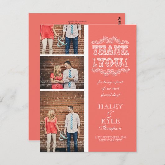 ヴィンテージサーモン3写真結婚の投稿カードに感謝 ポストカード (正面/裏面)