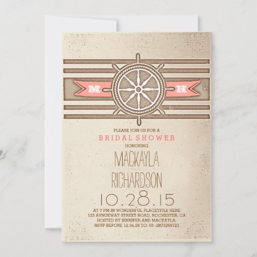 ヴィンテージサ航海のンゴブライダルシャワー招待 招待状 (正面)