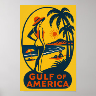 ヴィンテージザガルフオブアメリカ旅行ビーチ ポスター