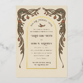 ヴィンテージザクロ招待状、金ゴールドアーチ 箔招待状