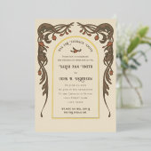 ヴィンテージザクロ招待状、金ゴールドアーチ 箔招待状 (立ち正面)