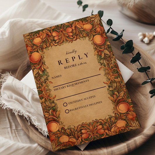 ヴィンテージザクロ結婚ナテアールヌーボー 出欠カード