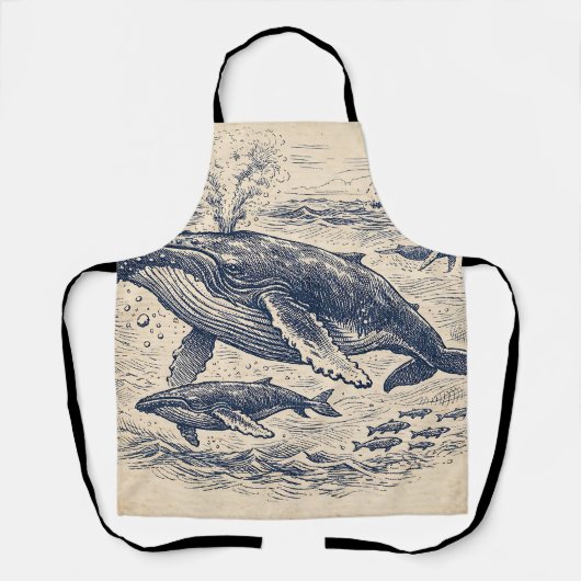 ヴィンテージザトウクジラの群れの彫刻 エプロン (正面)