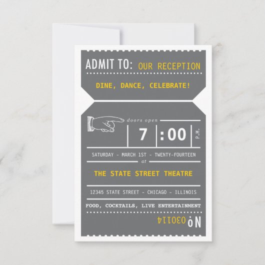 ヴィンテージシアターチケットがグレーと黄色で挿入 招待状 (正面)