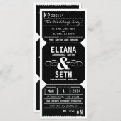 ヴィンテージシアターチケット結婚式招待状インブラック 招待状 (正面/裏面)