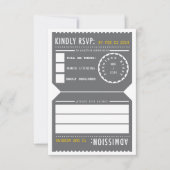 ヴィンテージシアターチケットRSVPグレーと黄色 出欠カード (正面)