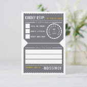 ヴィンテージシアターチケットRSVPグレーと黄色 出欠カード (スタンド正面)