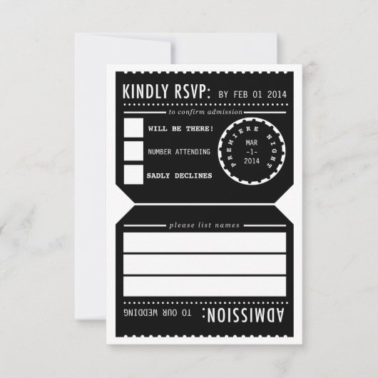 ヴィンテージシアターチケットRSVP応答カード(黒) 出欠カード (正面)
