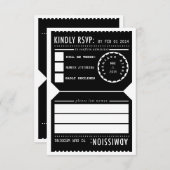ヴィンテージシアターチケットRSVP応答カード(黒) 出欠カード (正面/裏面)