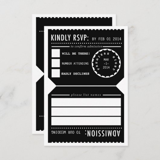 ヴィンテージシアターチケットRSVP応答カード(黒) 出欠カード (正面/裏面)
