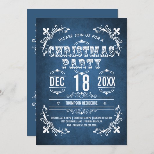 ヴィンテージシアタービルクリスマスパーティの招待状 招待状 (正面/裏面)