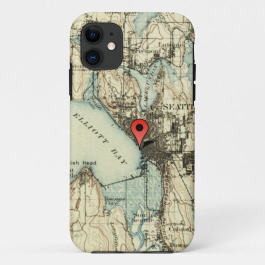 ヴィンテージシアトルの地図（位置マーカー付き） Case-Mate iPhoneケース (裏面)