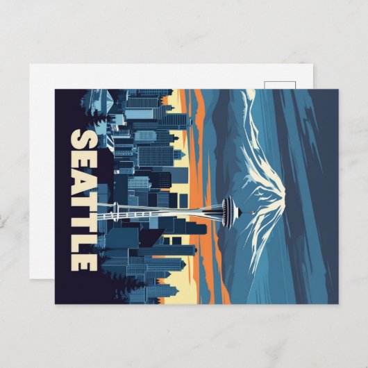 ヴィンテージシアトルスカイラインアンド山レイニエ ポストカード (正面/裏面)