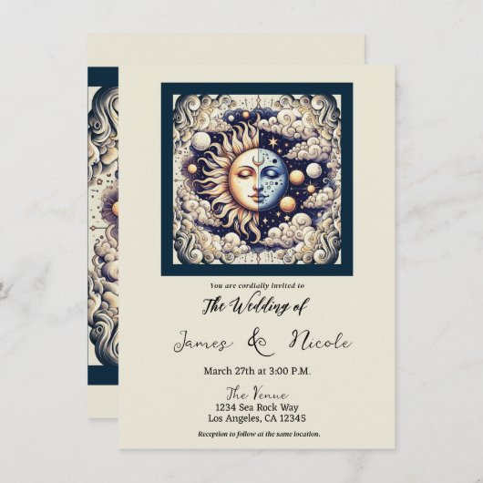 ヴィンテージシアルハーフサン&ムーンクリームベージュ 招待状 (正面/裏面)