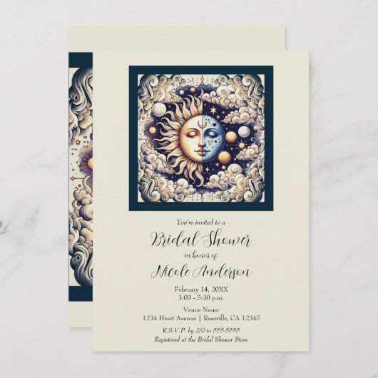 ヴィンテージシアルハーフサン&ムーンクリームベージュ 招待状 (正面/裏面)