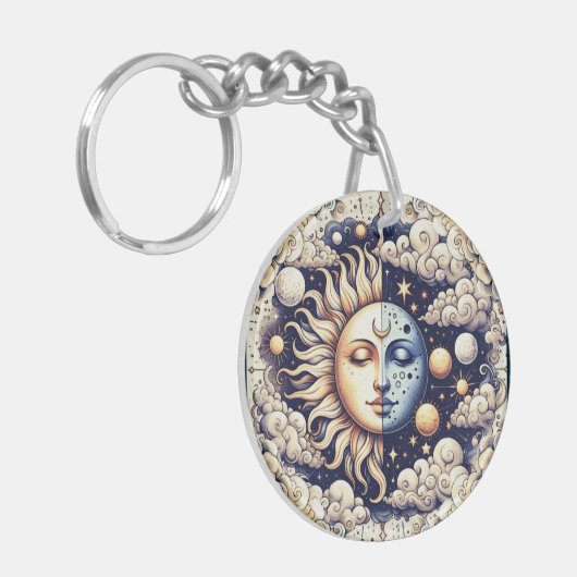 ヴィンテージシアルハーフサン&ムーンブルーイエロー キーホルダー (正面左)