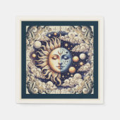 ヴィンテージシアルハーフサン&ムーンブルーイエロー スタンダードカクテルナプキン (正面)