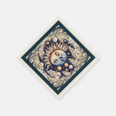 ヴィンテージシアルハーフサン&ムーンブルーイエロー スタンダードカクテルナプキン (角)