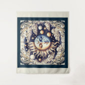 ヴィンテージシアルハーフサン&ムーンブルーイエロー タペストリー (正面)