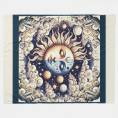 ヴィンテージシアルハーフサン&ムーンブルーイエロー フリースブランケット (正面(横))