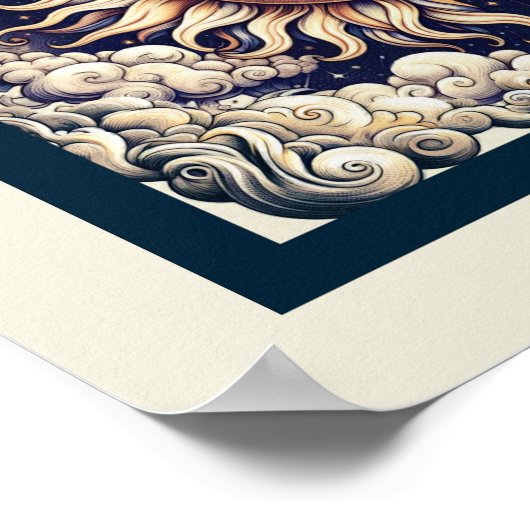 ヴィンテージシアルハーフサン&ムーンブルーイエロー ポスター (角)