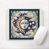 ヴィンテージシアルハーフサン&ムーンブルーイエロー マウスパッド (マウス)