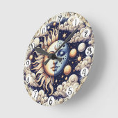 ヴィンテージシアルハーフサン&ムーンブルーイエロー ラウンド壁時計 (傾斜)