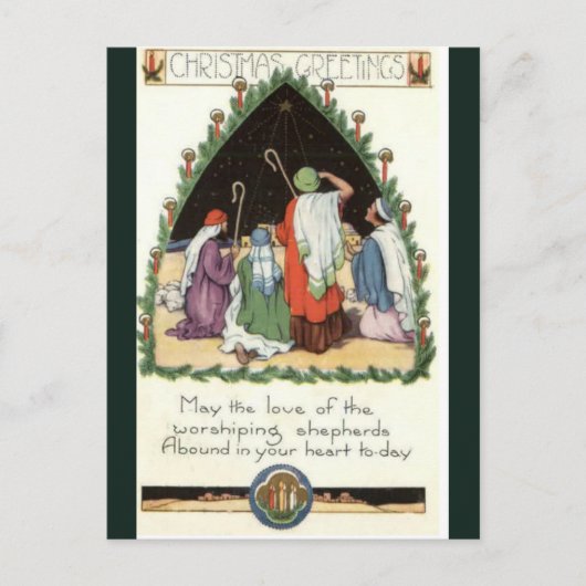 ヴィンテージシェパードがベツレヘムのクリスマスを見る ポストカード (正面)