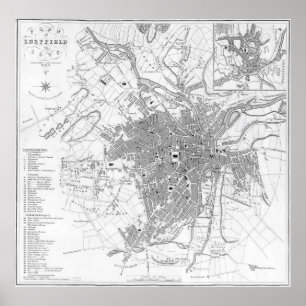 ヴィンテージシェフィールド・イングランドの地図(1823年) ポスター