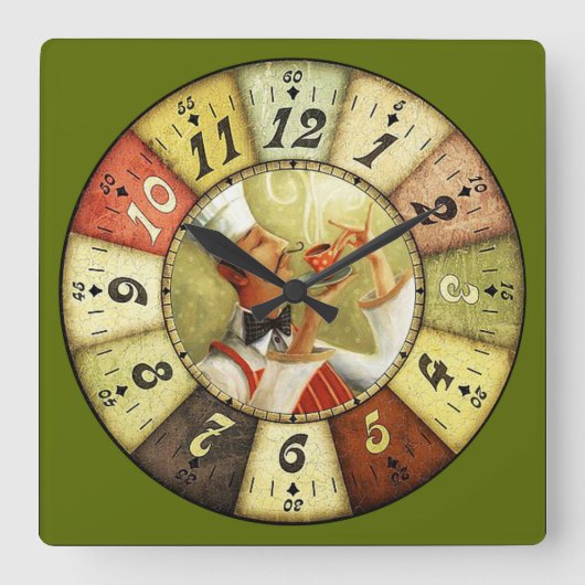 ヴィンテージシェフサイッピングコーヒー スクエア壁時計 (正面)