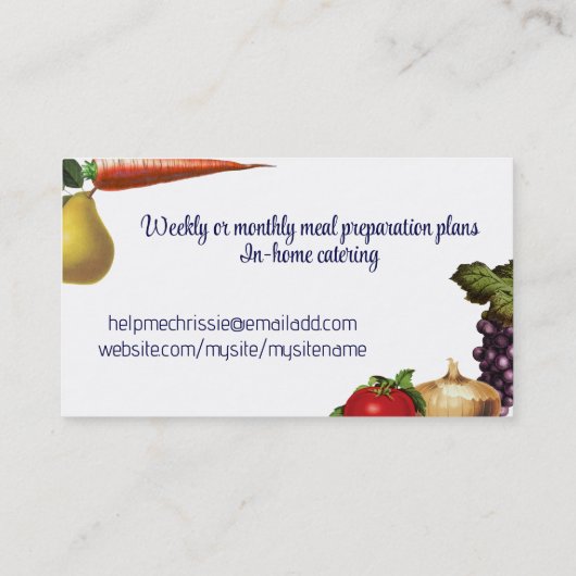 ヴィンテージシェフシルエットベーキング料理ビズカード 名刺 (裏面)