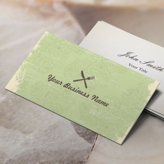 ヴィンテージシェフフローラルパターンケータリング 名刺