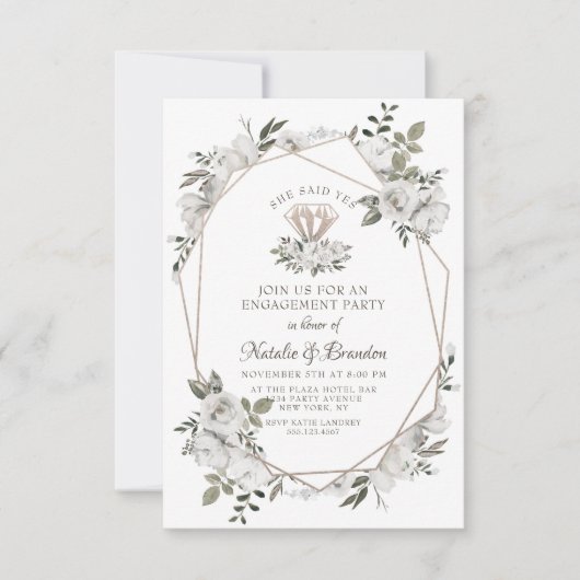 ヴィンテージシェリッシュジェムシエYes婚約パーティ 招待状 (正面)