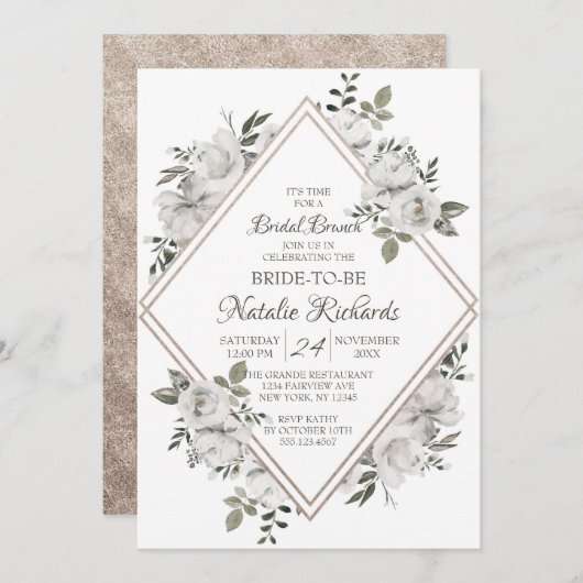 ヴィンテージシェリッシュバラダイヤモンドブライダルブランチシャワー 招待状 (正面/裏面)