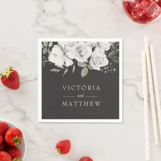 ヴィンテージシェリッシュフローラ結婚のモノグラムディナー スタンダードカクテルナプキン (インサイチュ)