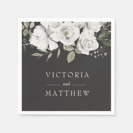 ヴィンテージシェリッシュフローラ結婚のモノグラムディナー スタンダードカクテルナプキン (正面)