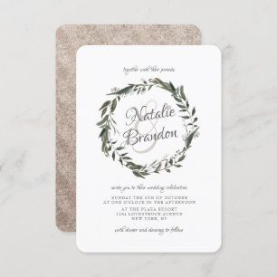 ヴィンテージシェリッシュリーフグリーンリース結婚ズ 招待状